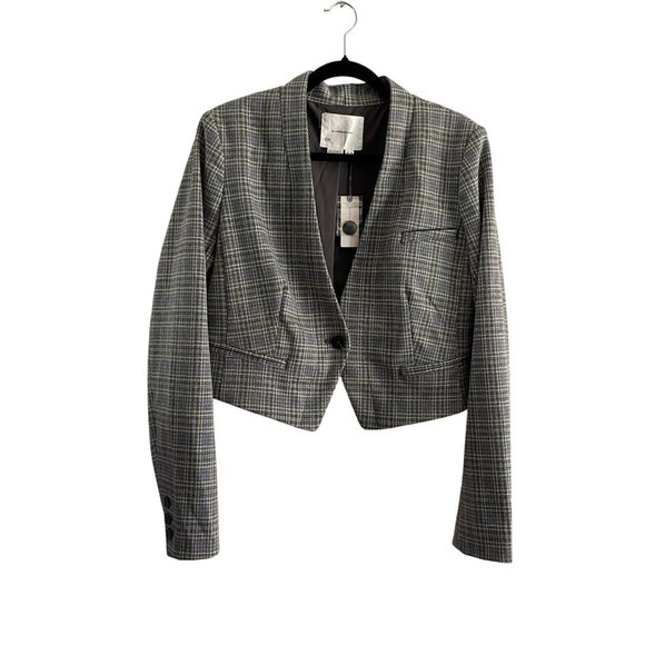 Anthropologie Women 14 Gray Houndstooth Academia Cropped Knit Tuxedo Blazer NWT - Picture 5 of 16